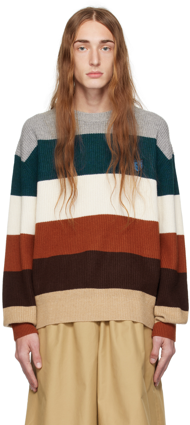 Maison Kitsuné Multicolor Bold Fox Head Sweater In S101 Multico Stripes