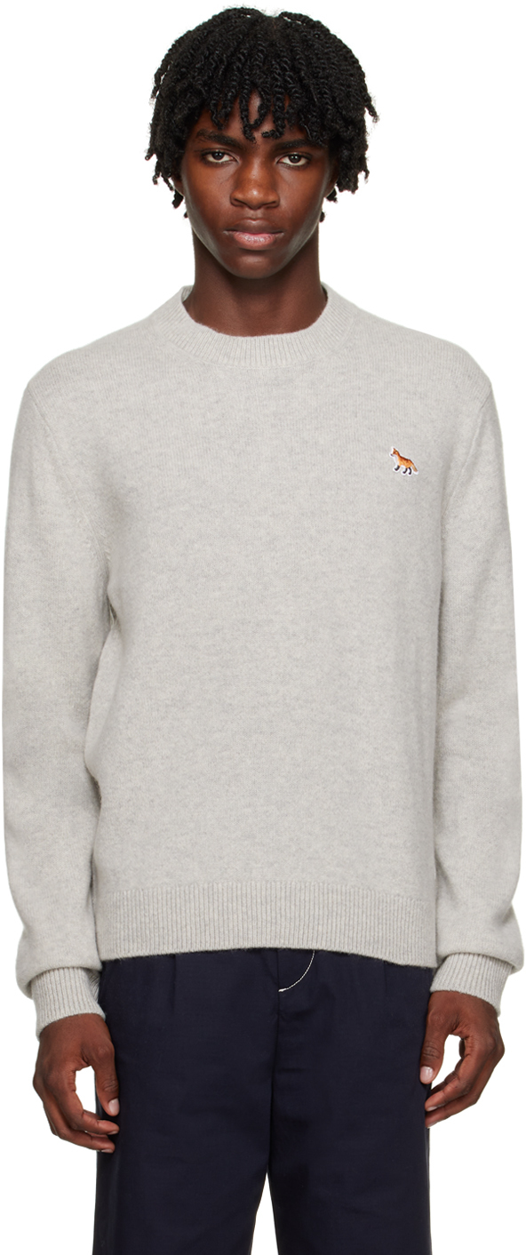Shop Maison Kitsuné Gray Baby Fox Sweater In H120 Light Grey Mela