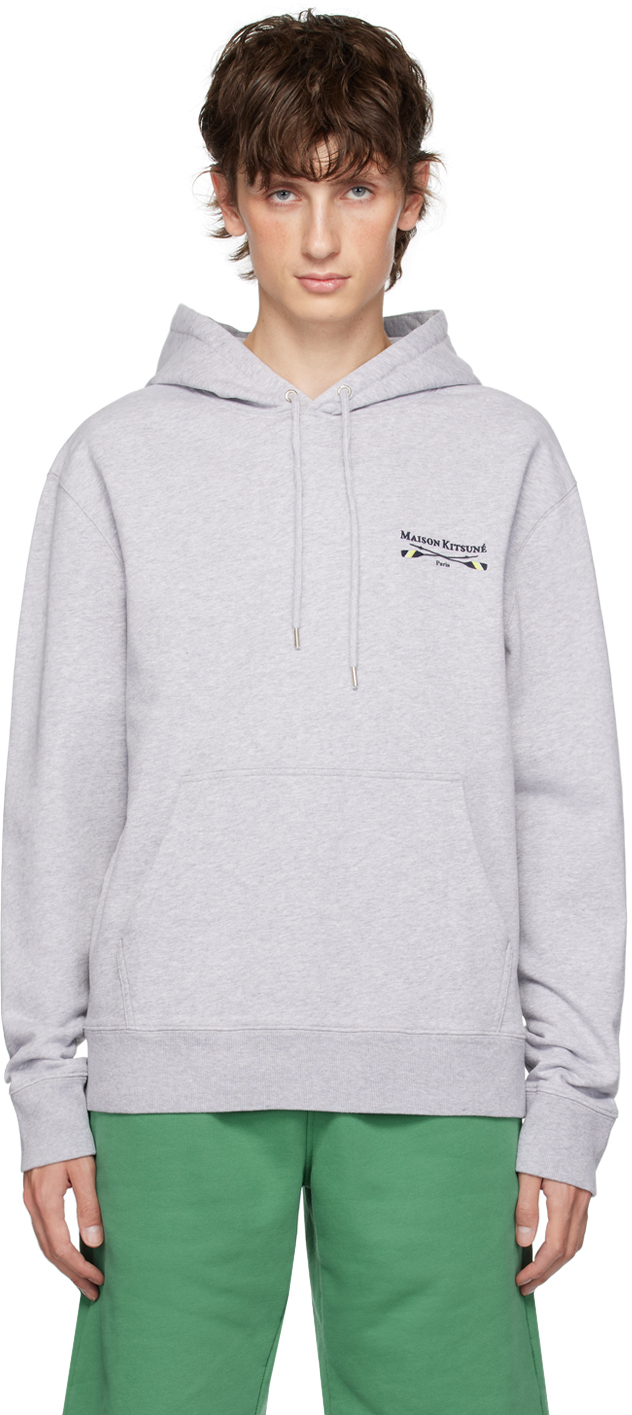 Gray Embroidered Hoodie by Maison Kitsuné on Sale