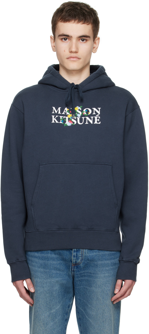 Maison Kitsuné Navy Flowers Hoodie