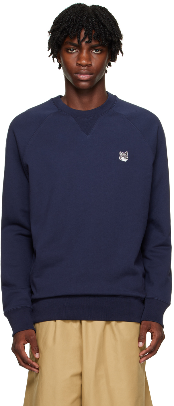 Shop Maison Kitsuné Navy Fox Head Sweatshirt In P480 Navy