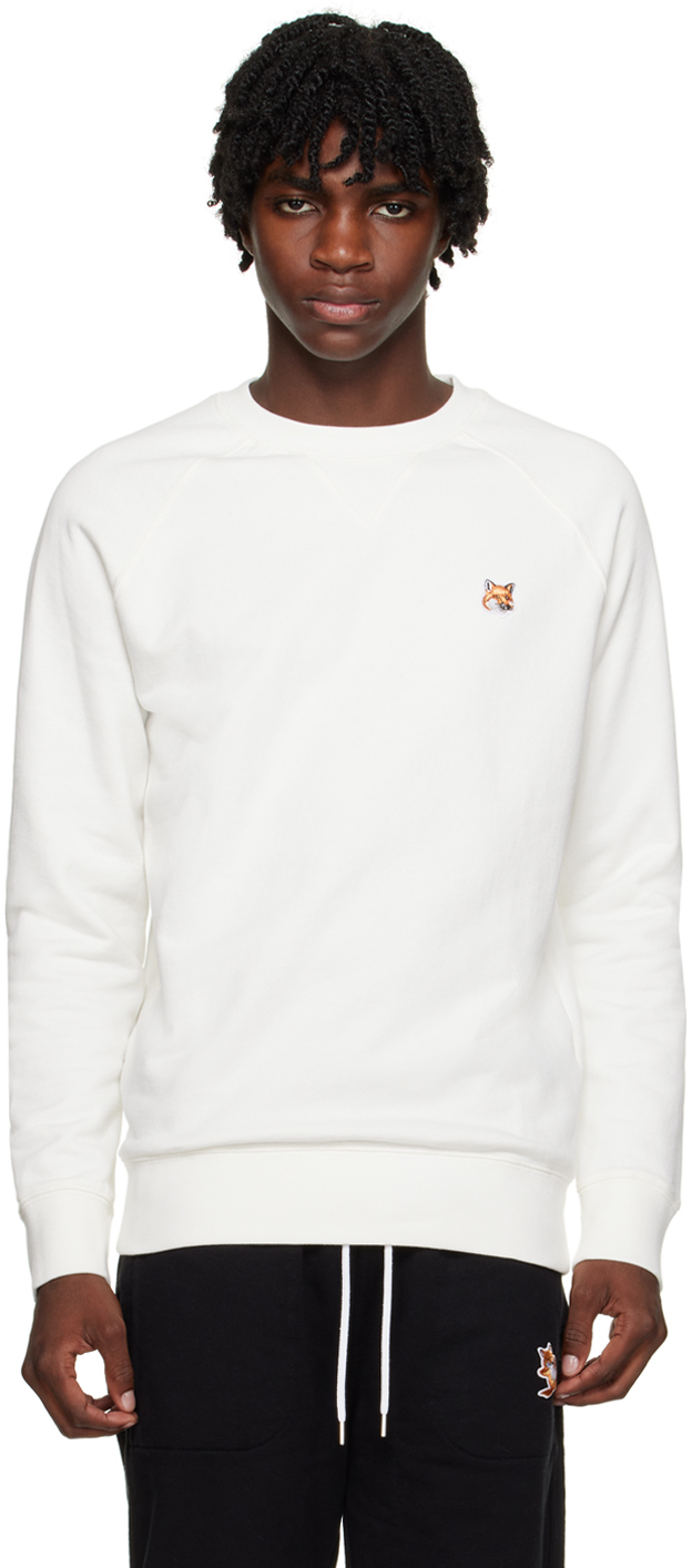 Shop Maison Kitsuné Off-white Fox Head Sweatshirt In P700 Ecru