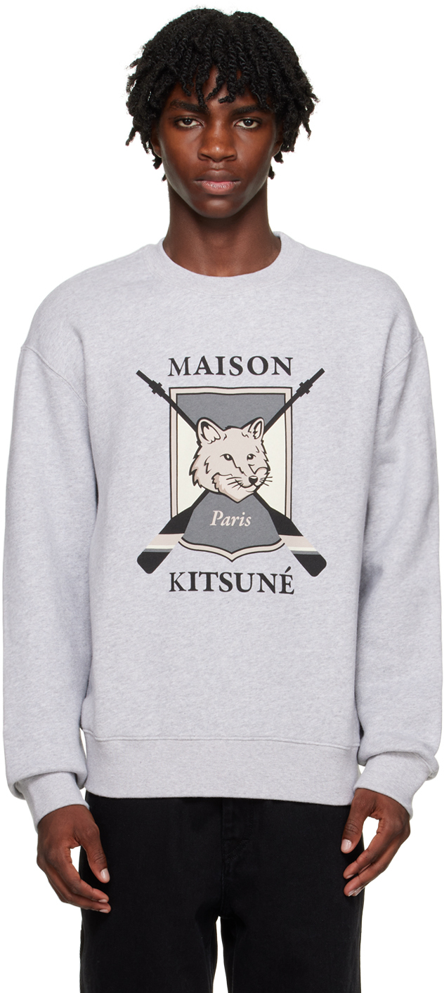 Shop Maison Kitsuné Gray College Fox Sweatshirt In H120 Light Grey Mela