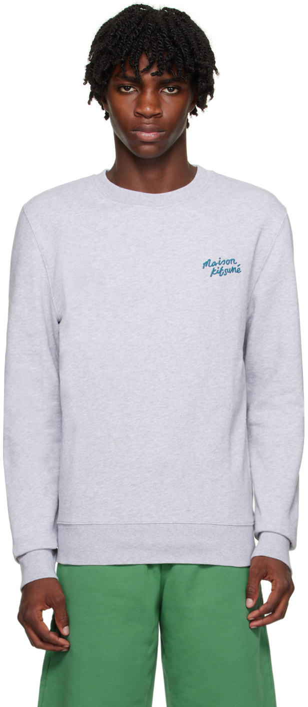 Maison Kitsuné Gray Handwriting Sweatshirt In Light Grey Melange