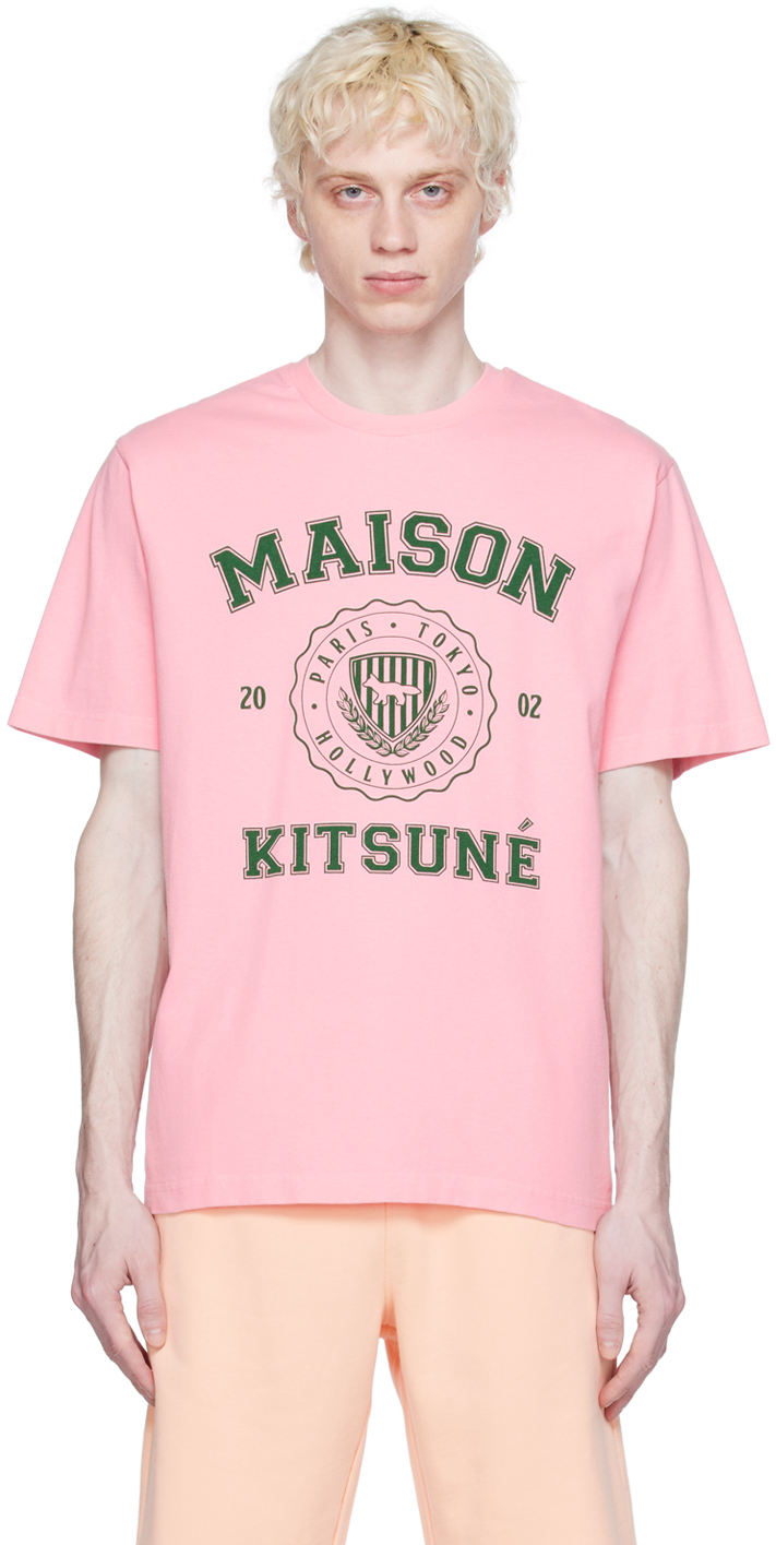 Maison Kitsuné Logo-print Cotton T-shirt In Pink
