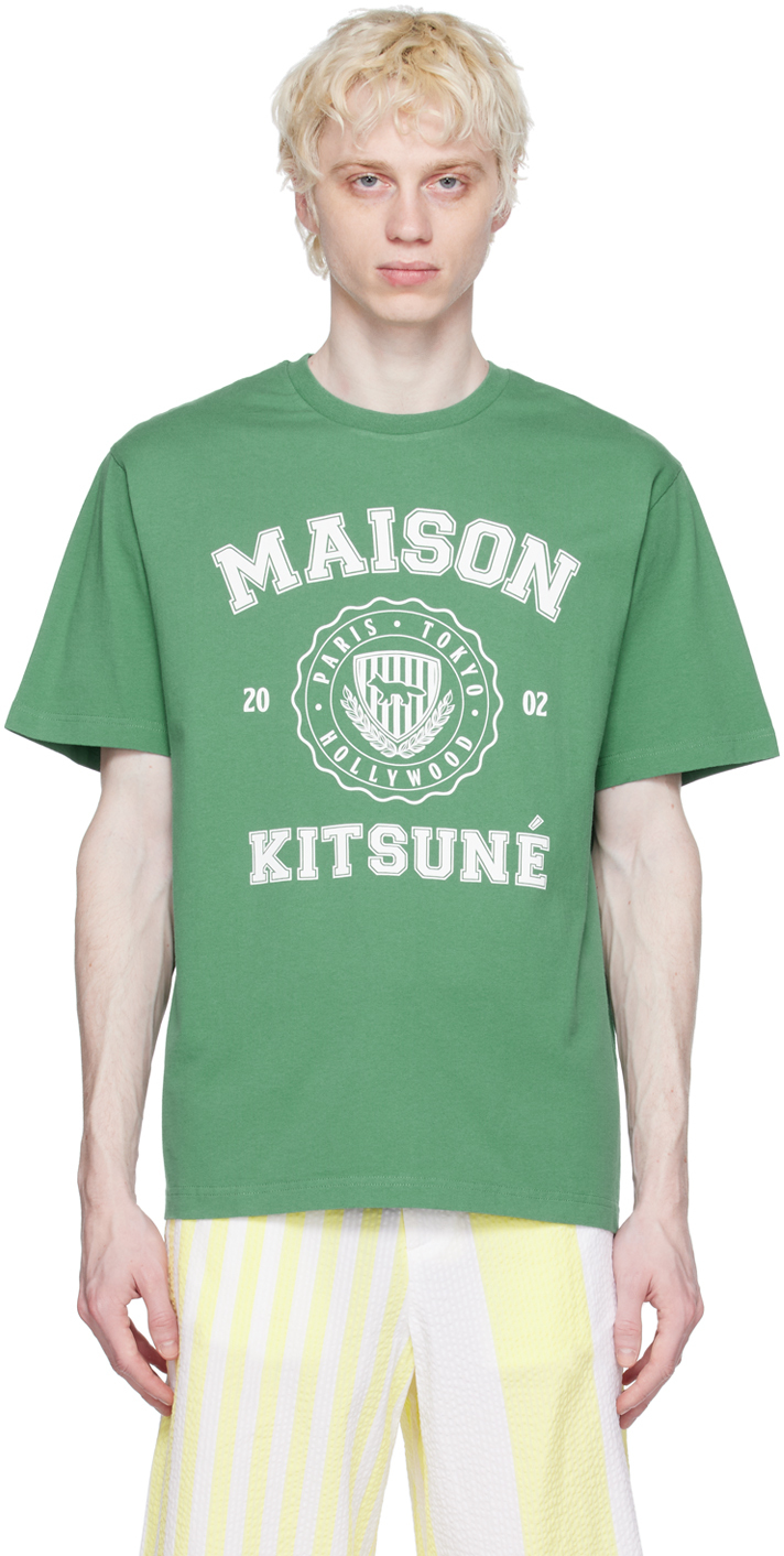 Maison Kitsuné Green Hotel Olympia Edition Varsity T-shirt In P376 Tropical Green