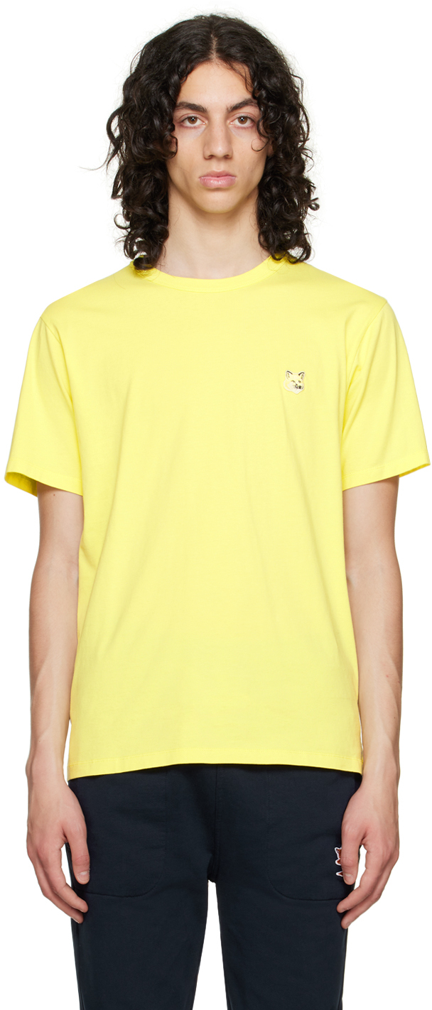 Shop Maison Kitsuné Yellow Fox Head T-shirt In P725 Lemon