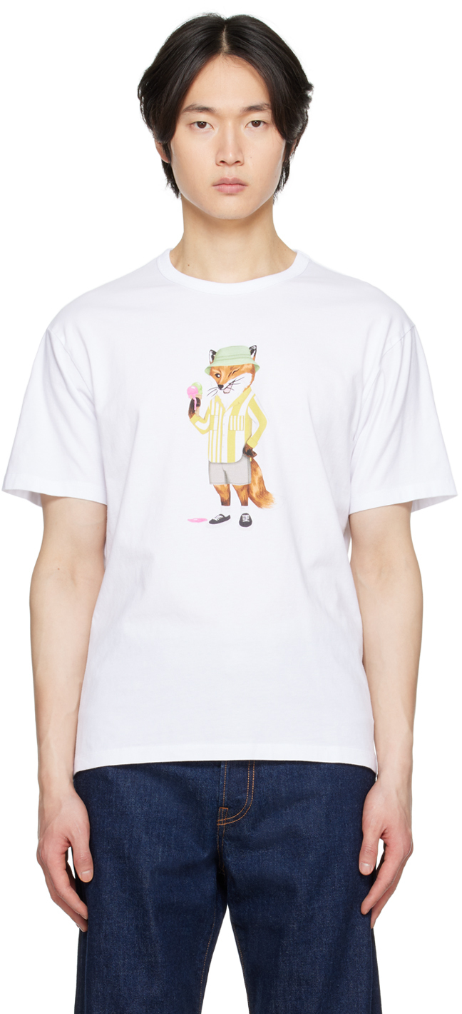 Shop Maison Kitsuné White Dressed Fox T-shirt In P100 White