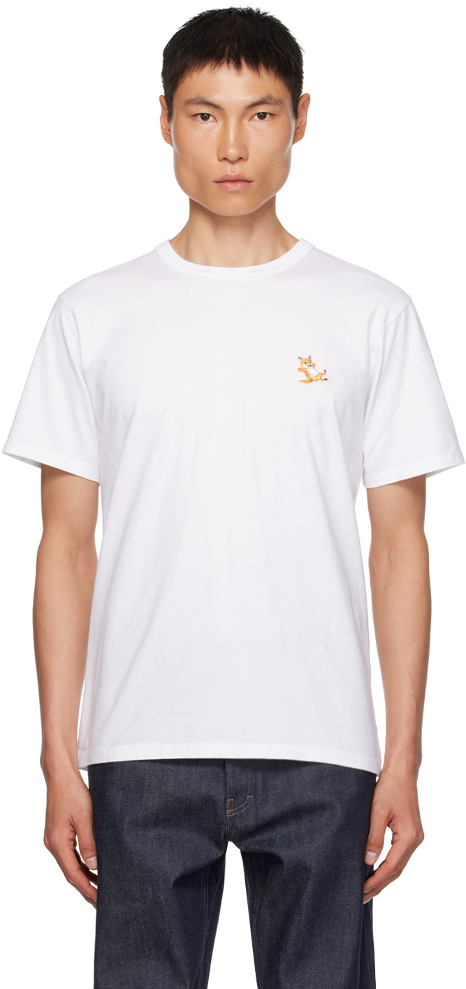 White Chillax Fox Patch Classic T-Shirt by Maison Kitsuné on Sale