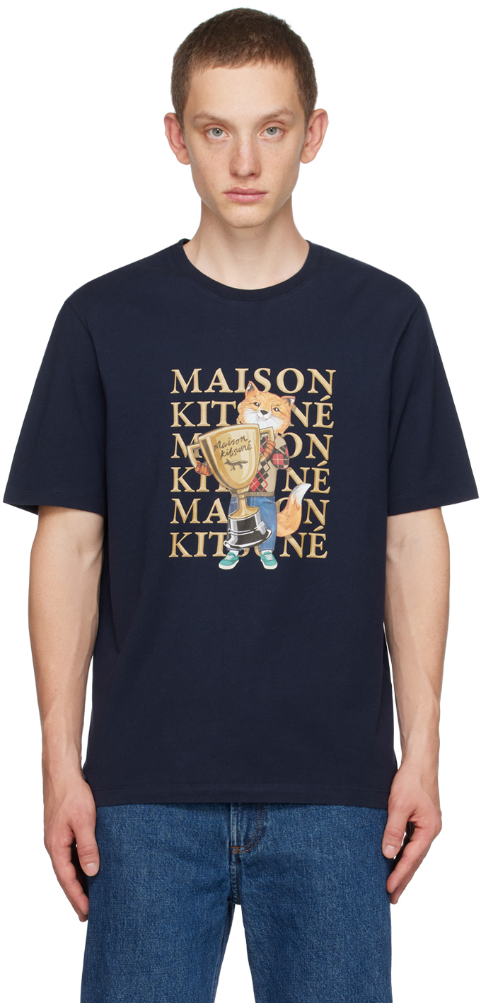Shop Maison Kitsuné Navy Champion Fox T-shirt In P480 Navy