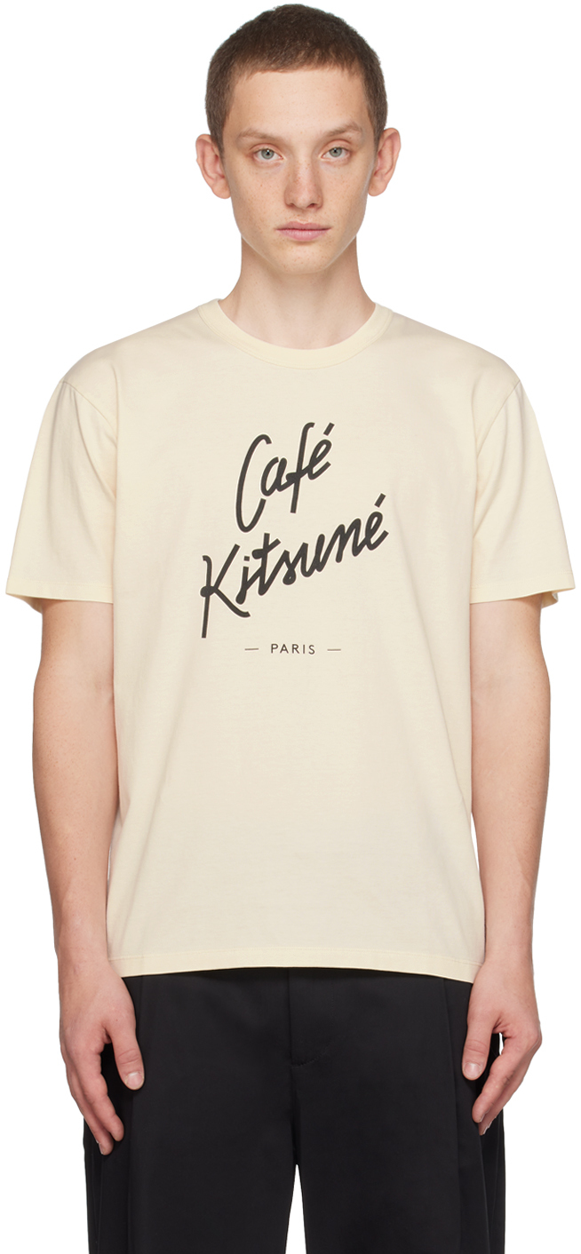 Maison Kitsuné Off-white 'café Kitsuné' T-shirt In P702 Latte