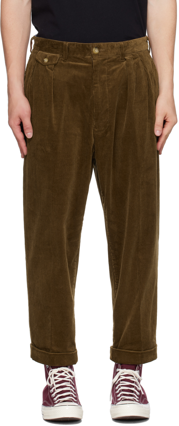 Brown Pleated Trousers by BEAMS PLUS on Sale