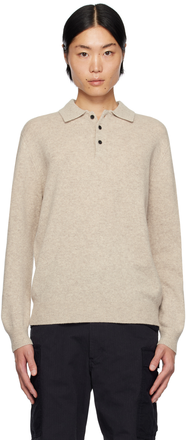 Beams Knitted Polo Shirt In Beige