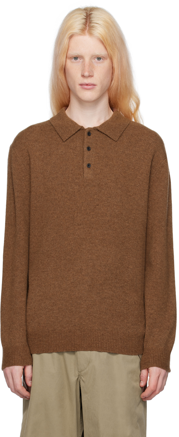 Beams Brown Three-button Polo In Brown28