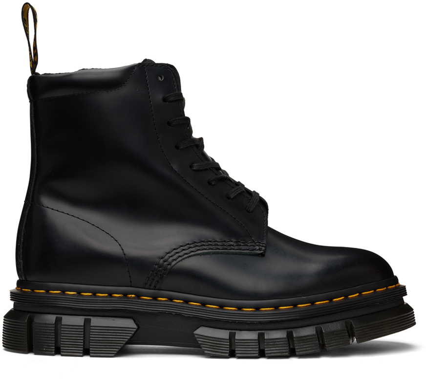 Dr. Martens' Black Rikard Boots In Black Polished Smoot