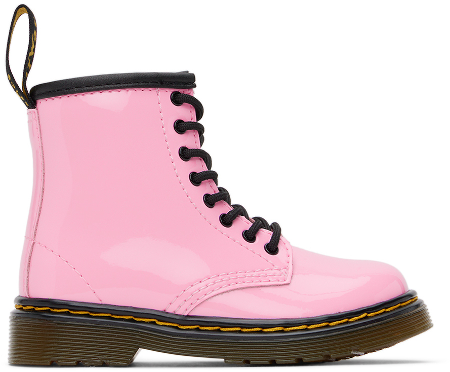 Dr. Martens' Baby Pink 1460 Little Kids Boots In Pale Pink Patent Lam