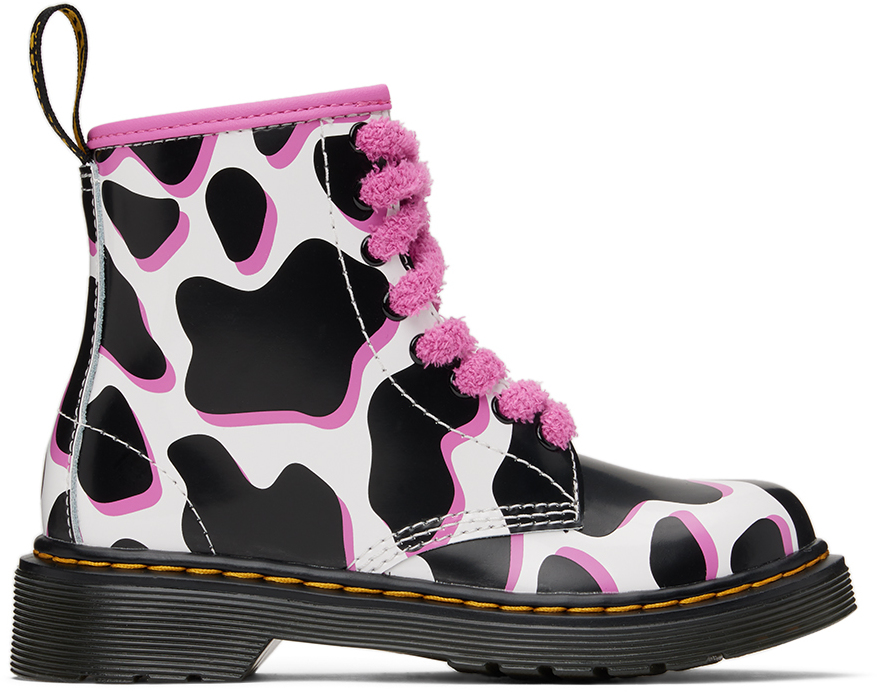 Dr. Martens' Kids Black & White 1460 Big Kids Boots In Cow Print