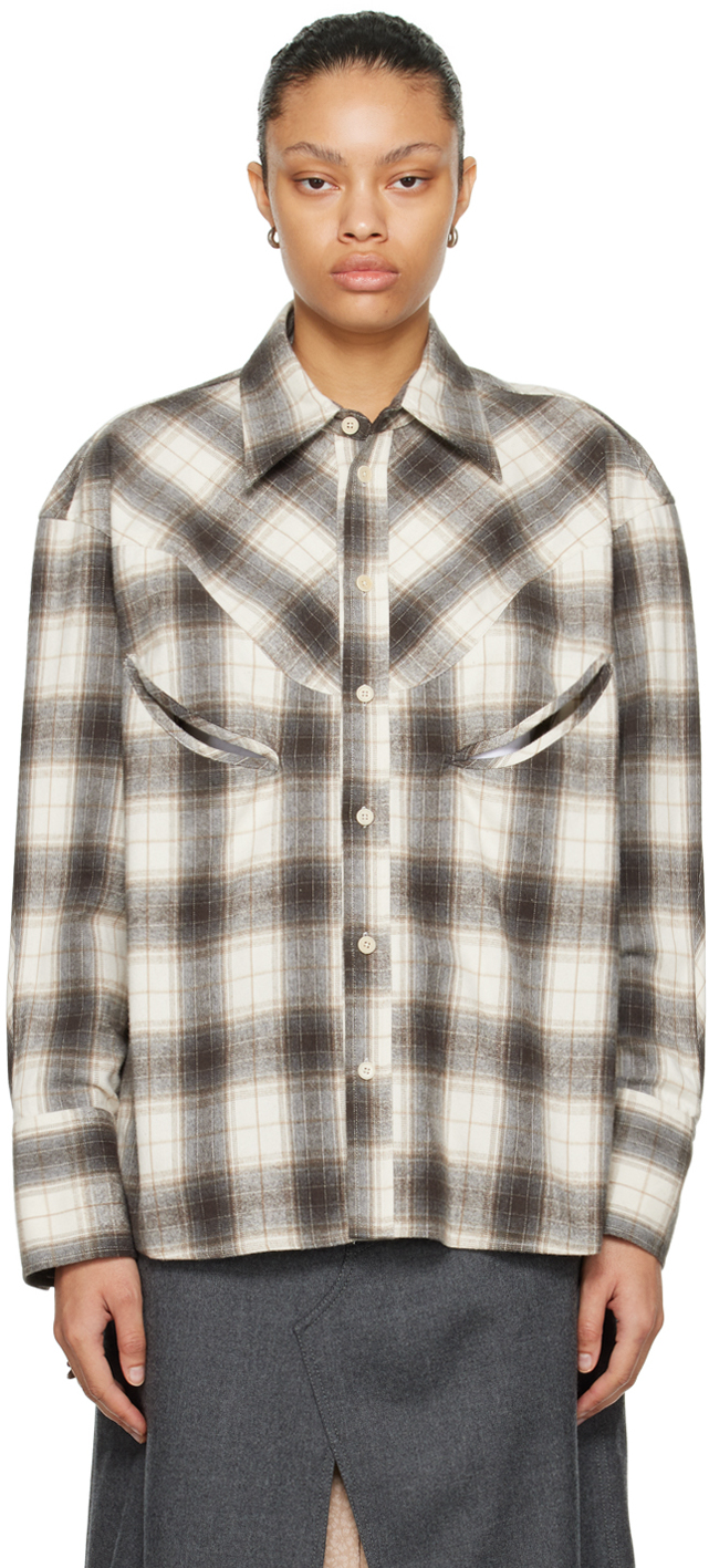 Shop Commission Off-white & Brown Check Shirt In Snow Plaid