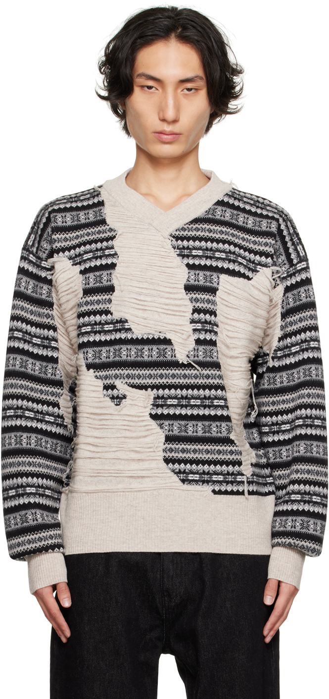 WYNN HAMLYN: Gray u0026 Black Fair Isle Sweater | SSENSE UK