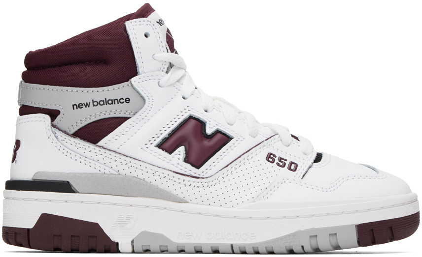 Shop New Balance White & Burgundy 650 Sneakers In White/burgundy