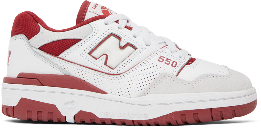 White & Red 550 Sneakers by New Balance on Sale