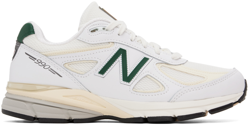 New Balance White & Green Made In Usa 990v4 Sneakers