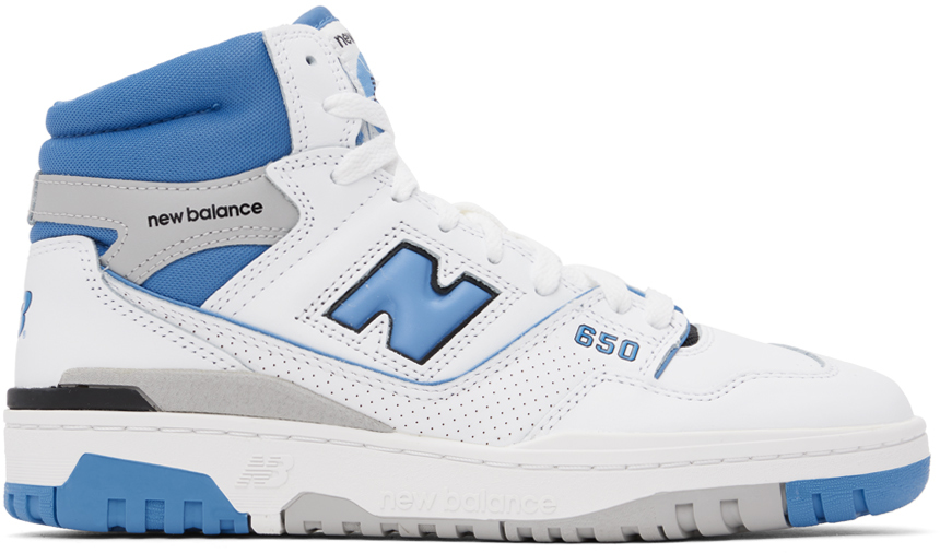 Shop New Balance White & Blue 650 Sneakers In White/heritage Blue