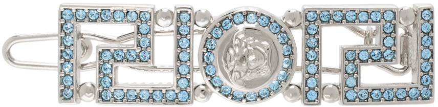 Versace Greca希腊回纹&medusa水晶发夹 In Silver,blue