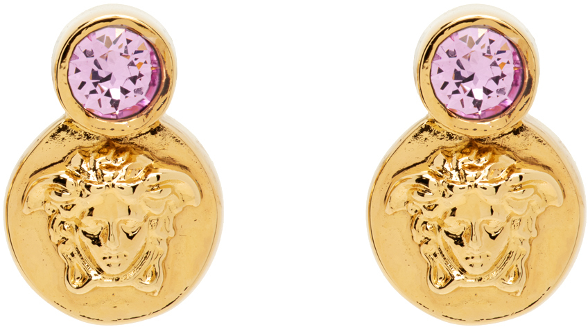 Gold & Pink Crystal Medusa Earrings