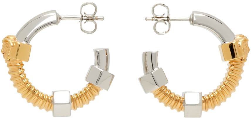 Versace Gold & Silver Medusa Earrings In 4j080- Gold-p