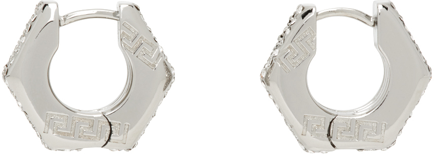 Versace Silver Strass Earrings In 4jee0-palladium-crys