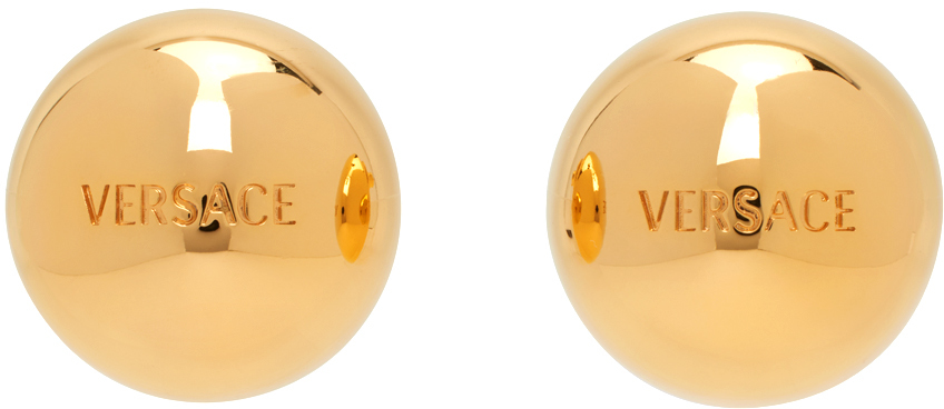 Versace Round Logo Stud Earrings In  Gold