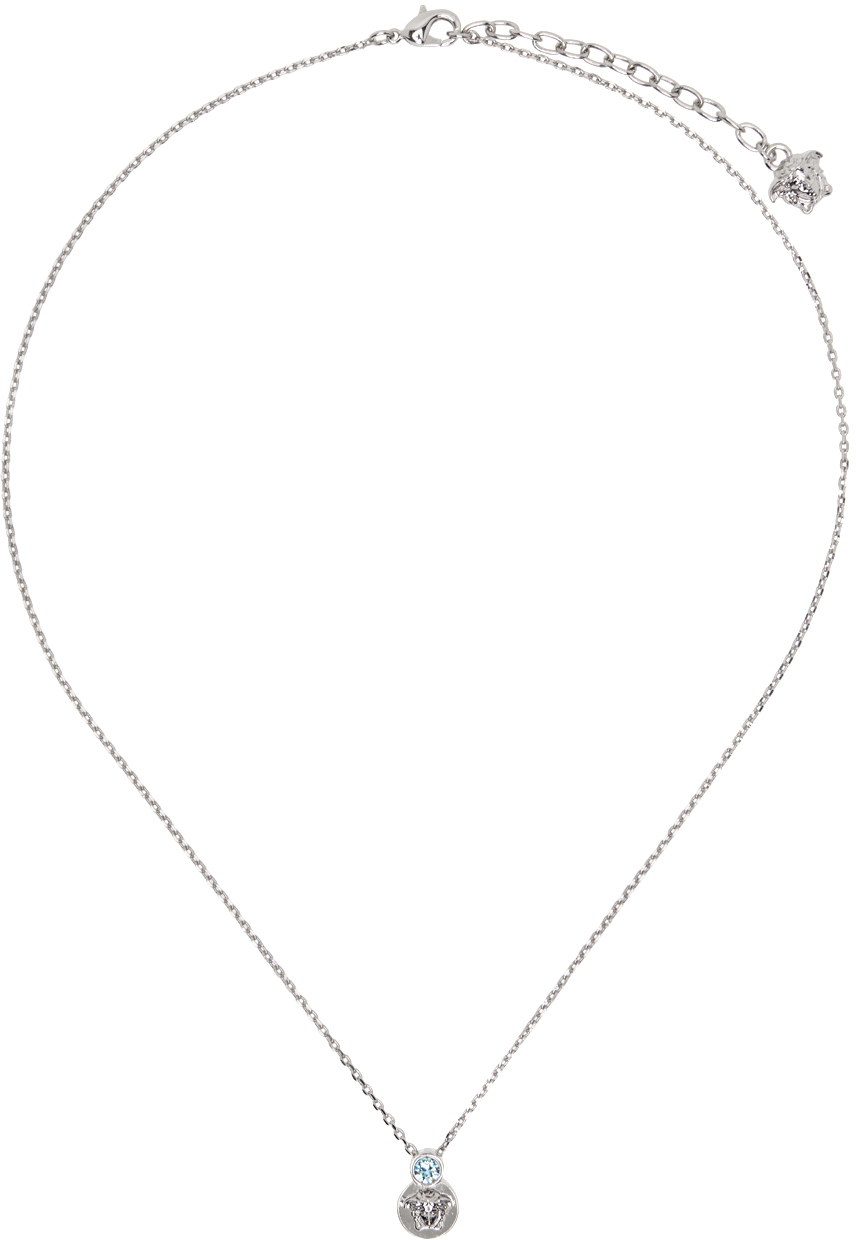 Versace Silver Medusa Necklace In 4jir0 Palladium/azur