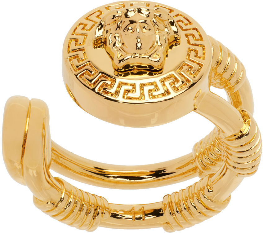 Shop Versace Gold Safety Pin Ring In 3j000 Gold