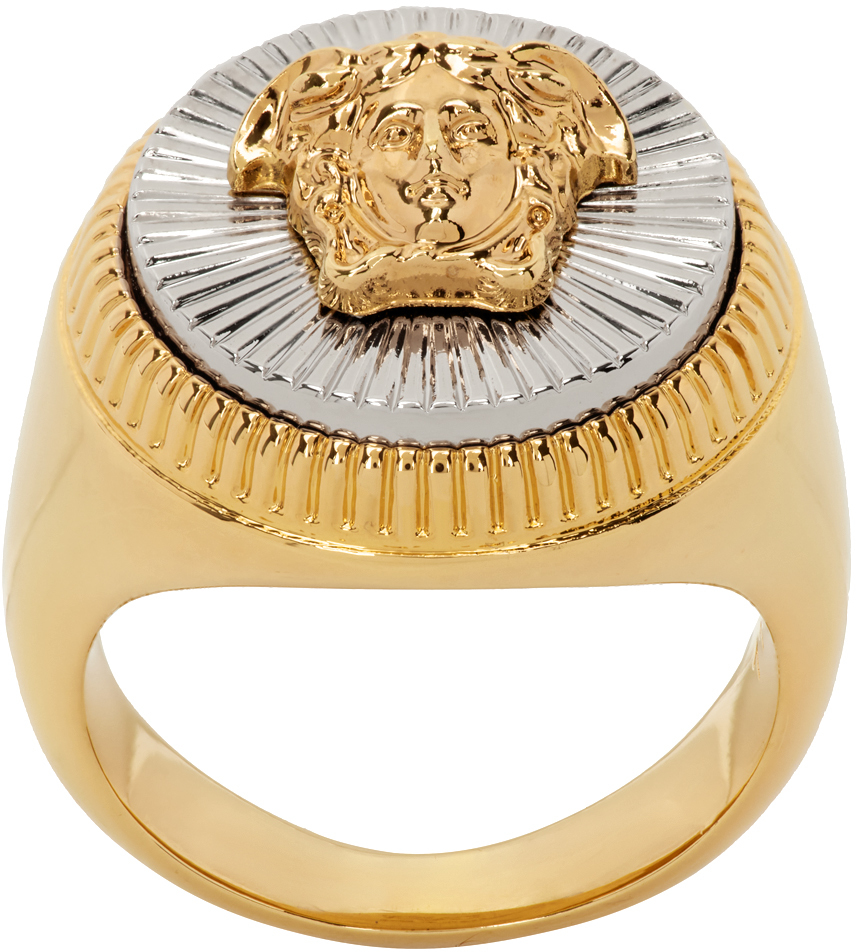 Versace Gold & Silver Medusa Ring In 4j080 Gold/palla