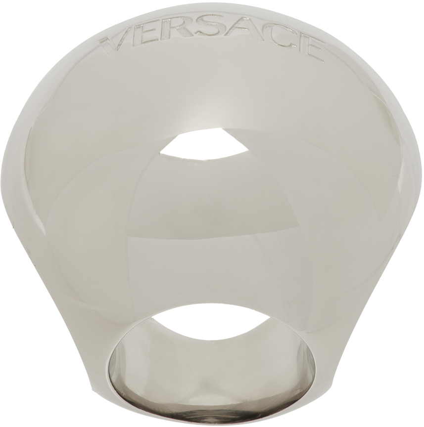 Versace Sphere Logo-engraved Ring In Metallic