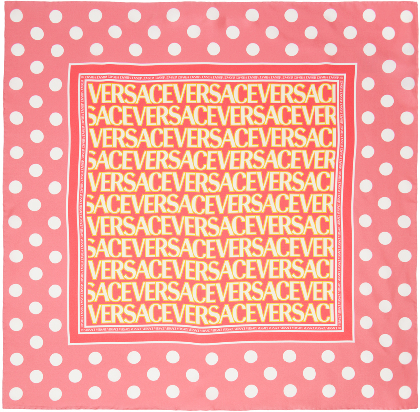 Versace All-Over Logo Polka-Dot Silk Twill Skinny Scarf