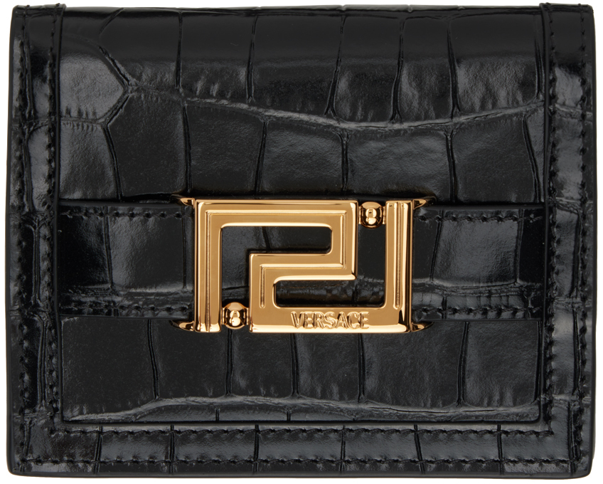 Versace Black Croc Greca Goddess Wallet