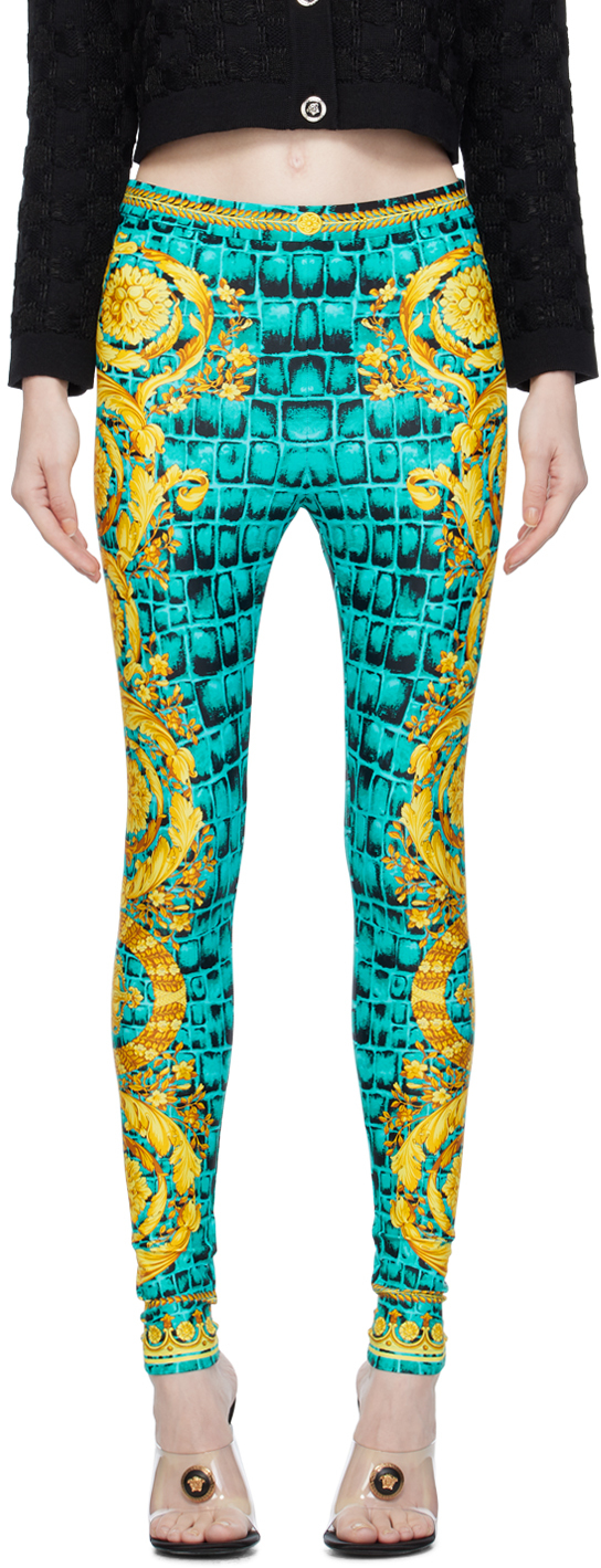 Blue Baroccodile Leggings by Versace on Sale