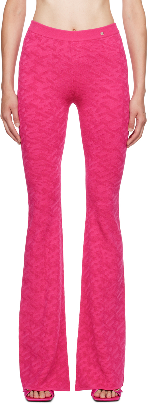 Versace Logo Jacquard Knit Viscose Flared Pants In Fuchsia