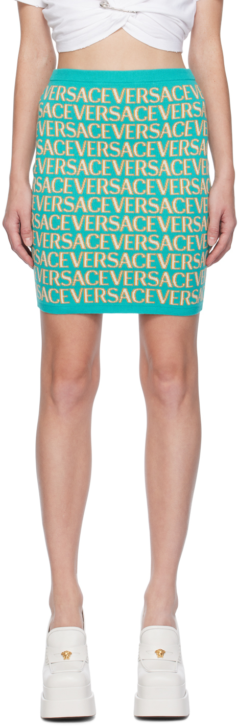 Versace Blue Allover Midi Skirt