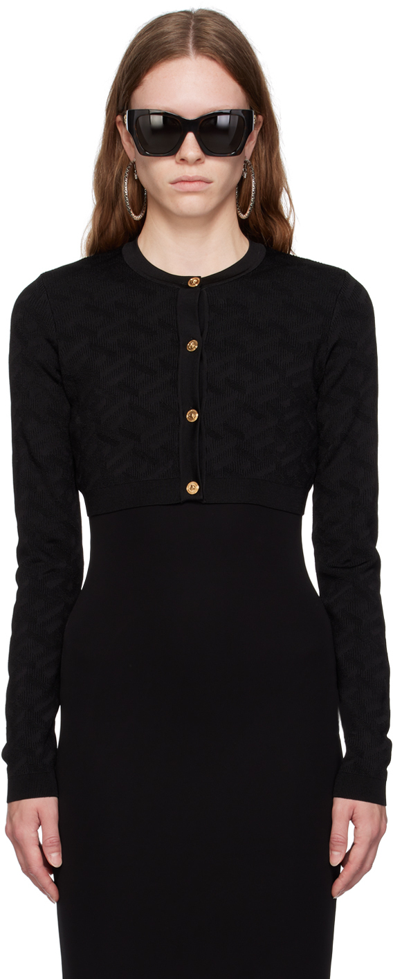 Shop Versace Black 'la Greca' Cardigan In 1b000/black