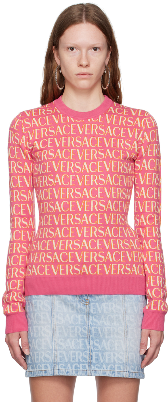 Shop Versace Pink Jacquard Sweater In 5p150/fuxia/pink