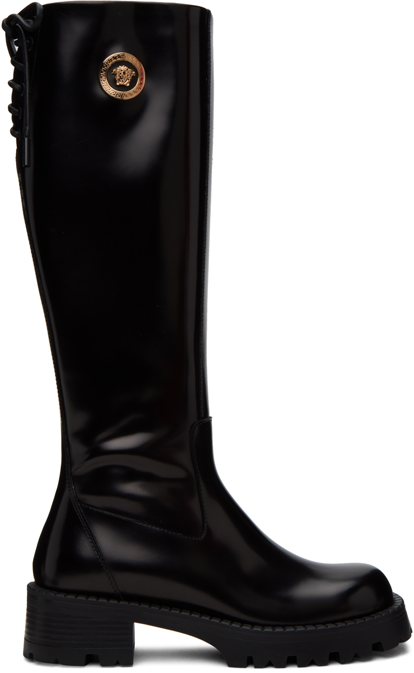 Versace Black Knee-High Boots