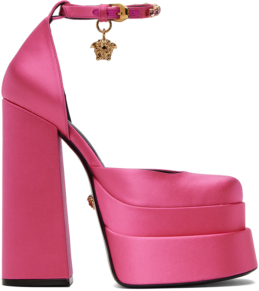 Versace Pink Medusa Aevitas Platform Heels In 1po2v Flamingo/ Gold