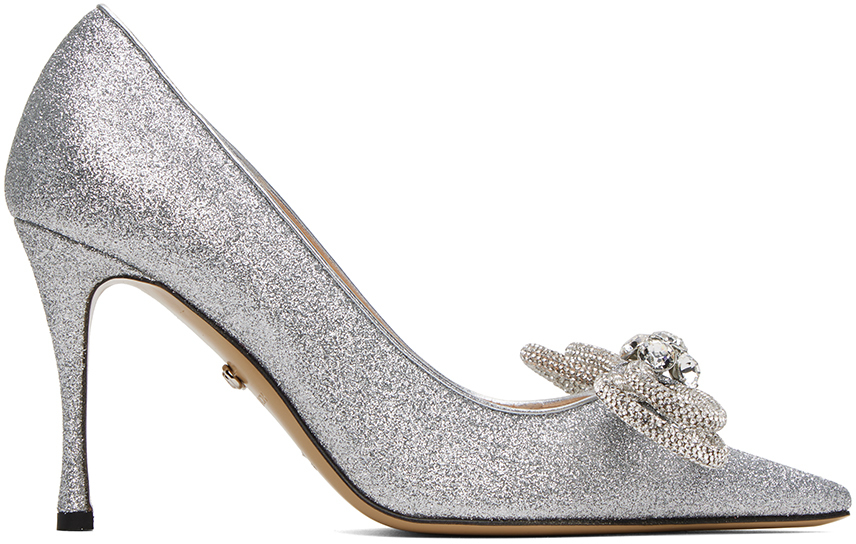 Silver Double Bow Glitter 110 Heels