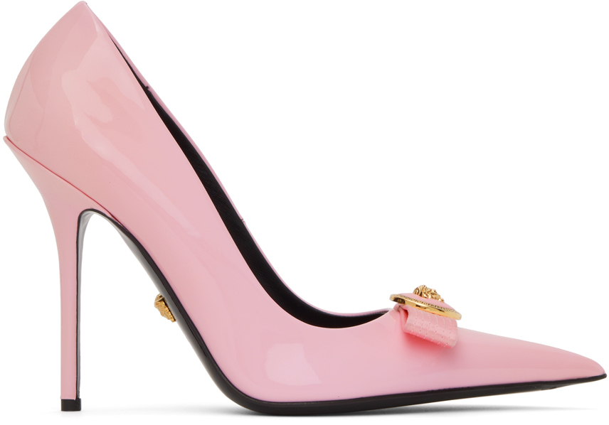 Versace: Pink Gianni Ribbon Pumps | SSENSE
