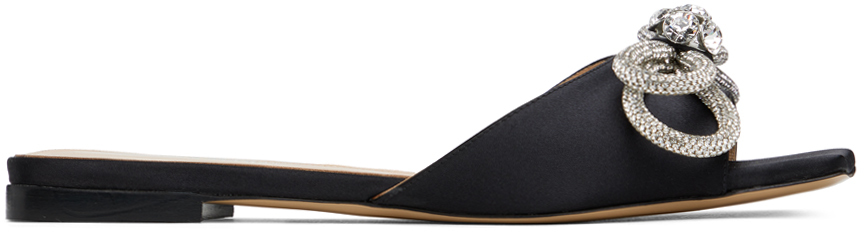 Black Satin Double Bow Sandals