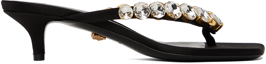 Shop Versace Black Crystal Heeled Sandals In 1b00v Black/ Gold