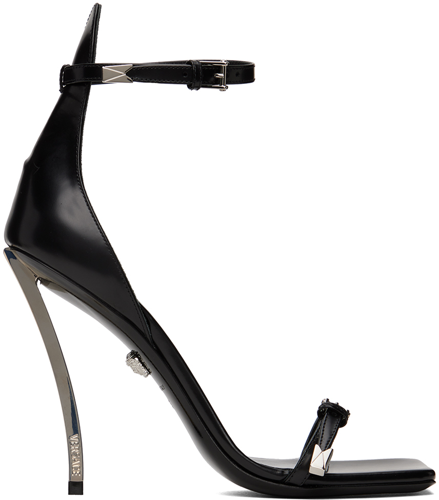 Shop Versace Black Pin-point Heeled Sandals In 1b00p Black
